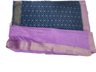 Navy Blue Georgette Saree With Golden Zari Work And Pink Border
