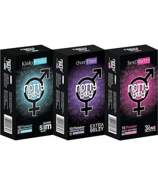NottyBoy Mixed Pack Ultra Slim, Extra Delay and Dots, Ribs, Contoured Condom - 30 Pcs