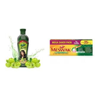 Dabur Amla Hair Oil - For Strong, Long And Thick Hair - 450Ml & Dabur Meswak Toothpaste - 200G (Pack Of 2)