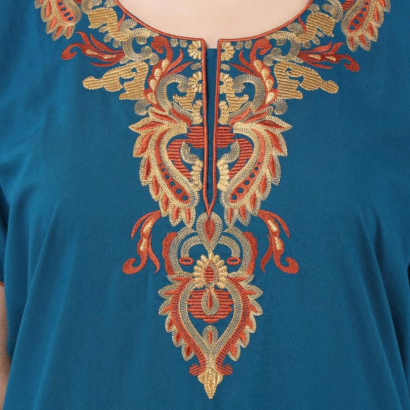 KOI SLEEPWEAR Women's Lissybissy Cotton Resham Embroidery A Line Nighty/Night Gown/Maxi for Women (Peacock Blue) view 4