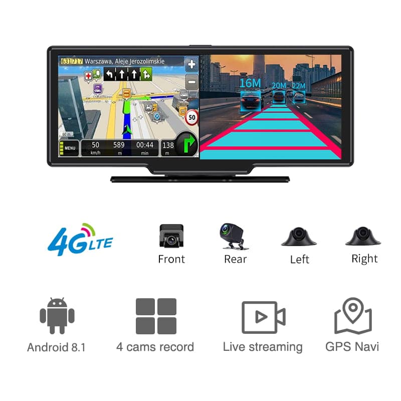 AUSHA Smart 4G Dashcam with 10.26” Touchscreen | 4-Channel Full HD, GPS, Night Vision & Fleet Tracking view 2