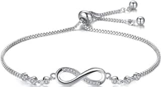 925 Sterling Silver Infinity Bracelet for Women, Adjustable Chain with Cubic Zirconia, Infinity Symbol Jewelry for Her