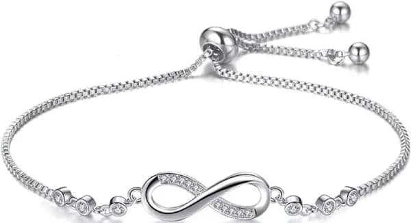 925 Sterling Silver Infinity Bracelet for Women, Adjustable Chain with Cubic Zirconia, Infinity Symbol Jewelry for Her