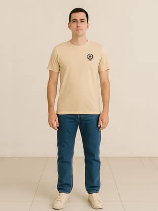 Cotton Beige Plain Round neck T-Shirt