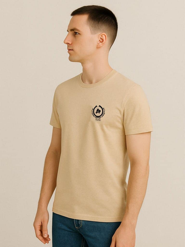 Cotton Beige Plain Round neck T-Shirt view 4