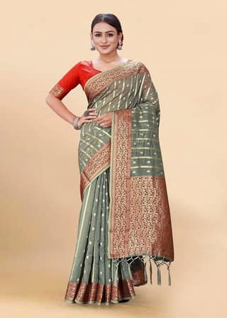 Woven Art Silk Saree in Grey