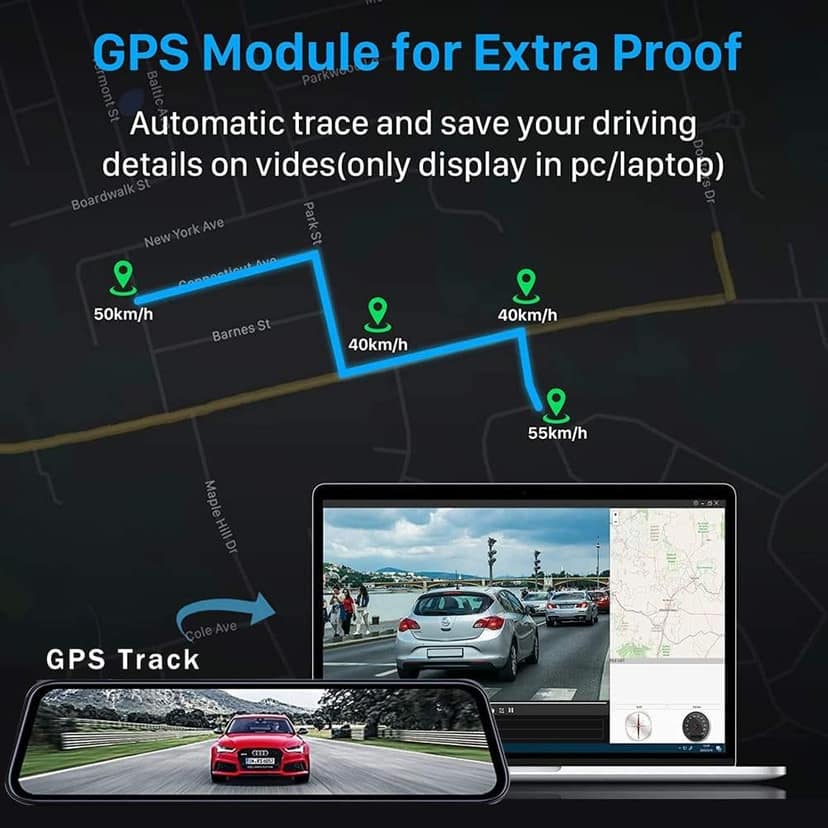 AUSHA 4K UHD Mirror Dash Cam | 10″ Touch Screen, Sony STARVIS Night Vision, GPS & Parking Monitor view 6