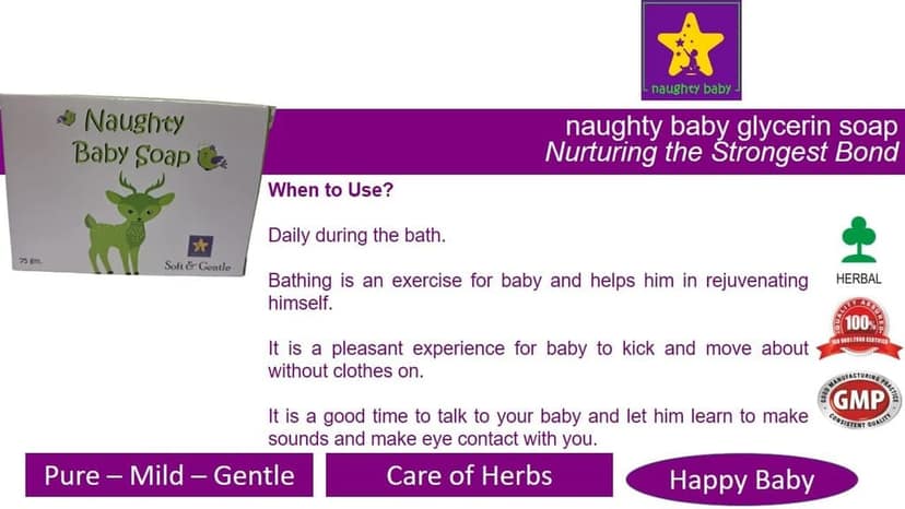 naughty baby soft & gentle neem baby soap bar with Badam Oil and Rakhta Chandan. Pack of 3x75 gm view 5