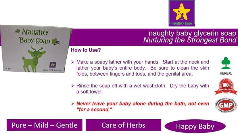 naughty baby soft & gentle neem baby soap bar with Badam Oil and Rakhta Chandan. Pack of 3x75 gm view 6