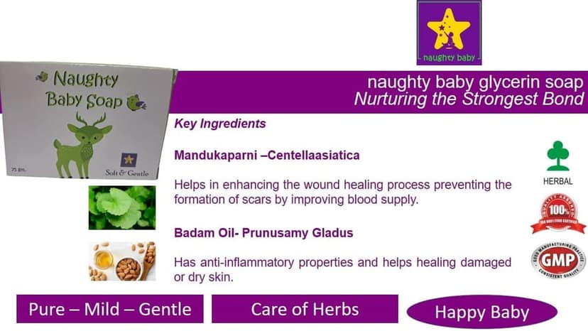 naughty baby soft & gentle neem baby soap bar with Badam Oil and Rakhta Chandan. Pack of 3x75 gm view 7