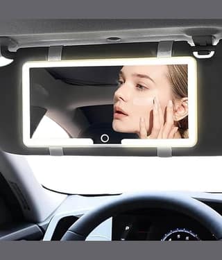 SKYVILLA Car Sun Visor Vanity Mirror With Big LED Light - 3 Modes & 80 LEDs, Rechargeable Makeup Mirror, Dimmable Touch Control, Universal for Cars