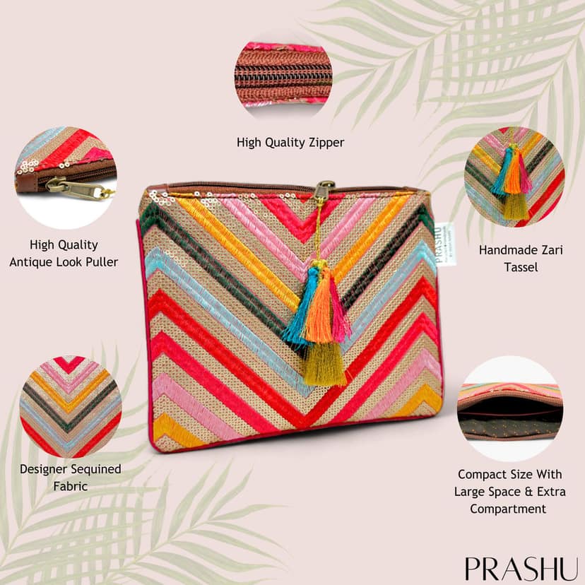 PRASHU Colorful Sequined Pencil Utility Pouch Makeup, Travel, Organizer Pouch Purse For Women & Girls view 2