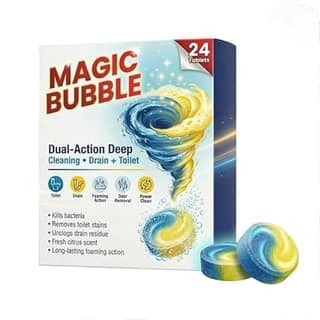 Magic Bubble Toilet & Drain Cleaning Tablets 24 Pack | Powerful Foaming Cleaner for Toilet Bowl, Sink & Pipes | Deep Cleaning Formula Removes Odor, Stains & Buildup