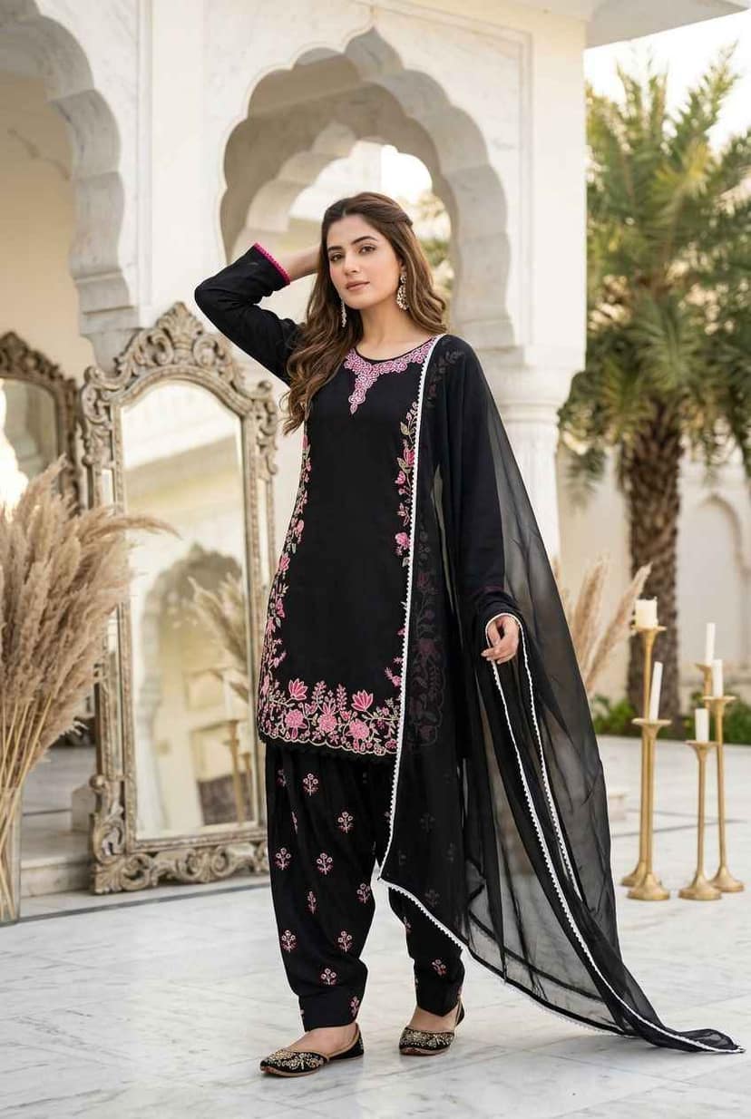 Heavy Roman Silk Suit Set for Festive Wear view 2