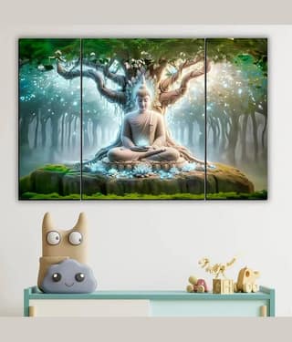 Set of 3 Lord Buddha Wall Paintings For Living Room 12X 18 INCH
