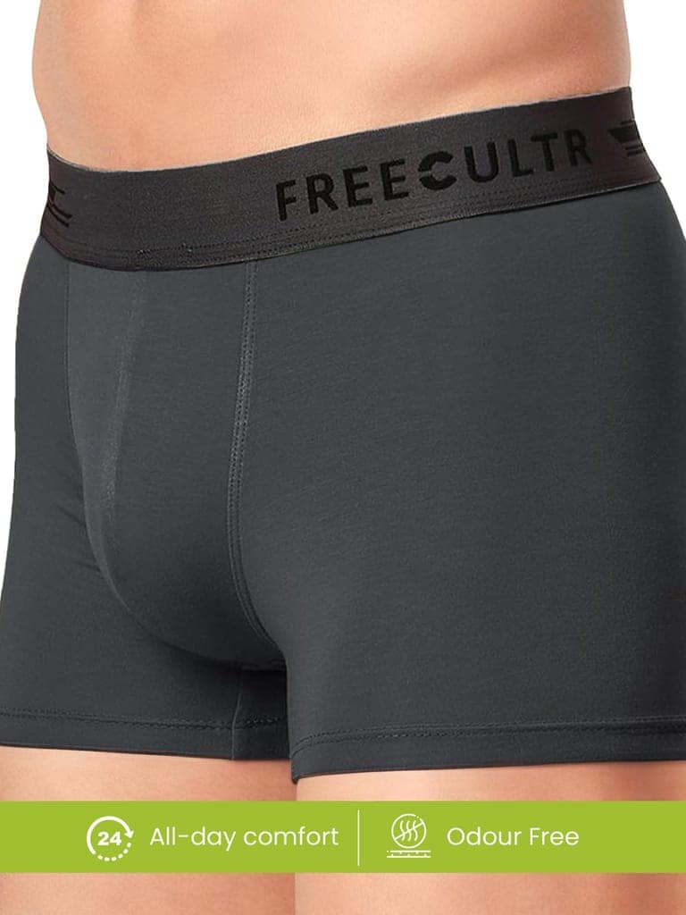 FREECULTR Men's Underwear Anti Bacterial Micromodal Airsoft Trunk - Non Itch No Chaffing Sweat Proof - Pack of 1-Ash Grey view 6