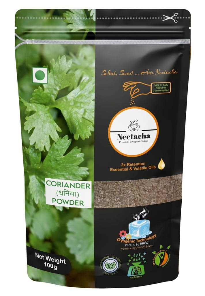 NEETACHA ENTERPRISES LLP Premium Cryogenic Coriander (Dhaniya) Powder I 100g I @ 35% reduced consumption I Rich in Aroma & Taste | No Artificial flavors or Coloring