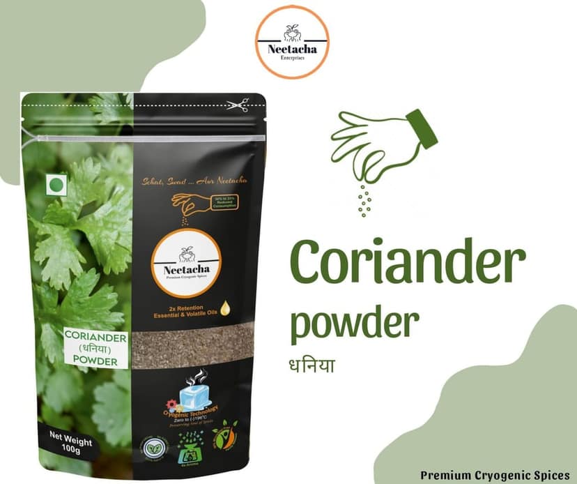 NEETACHA ENTERPRISES LLP Premium Cryogenic Coriander (Dhaniya) Powder I 100g I @ 35% reduced consumption I Rich in Aroma & Taste | No Artificial flavors or Coloring view 2