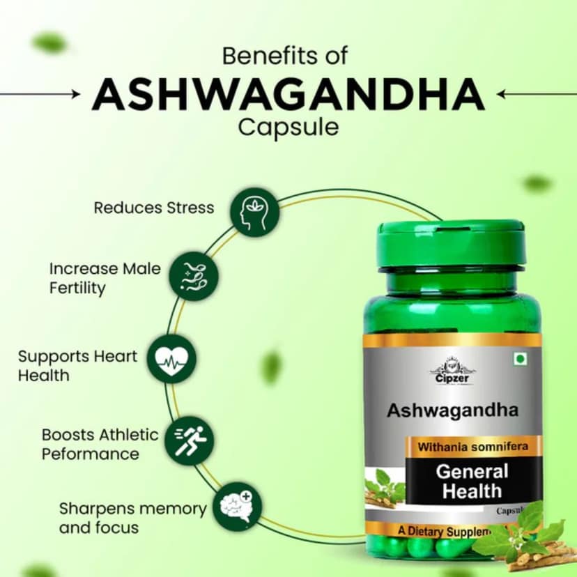 Cipzer Ashwagandha (60 Capsules): Your Natural Powerhouse for Stress Relief and Rejuvenation view 2