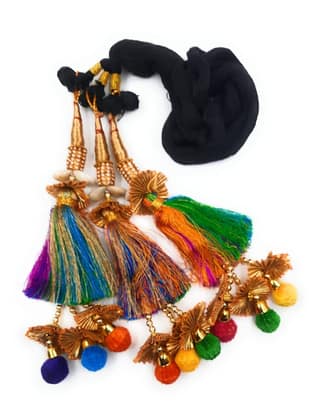 Kaudi Heavy Design Punjabi Paranda/Patiala Shahi Parandi Hangings black, Design Golden & Multi Colors