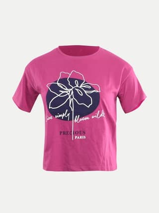 Teen Girls Hot-pink Printed Crew Neck T-shirt