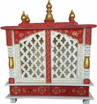Creative Handicrafts Home Temple, Wooden Temple, Pooja Mandir for Home (Color- White & Red, 18x9x22 inches)