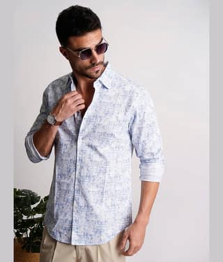 IVOC 100% Cotton Regular Fit Printed Full Sleeves Men's Casual Shirt - Blue ( Pack of 1 )