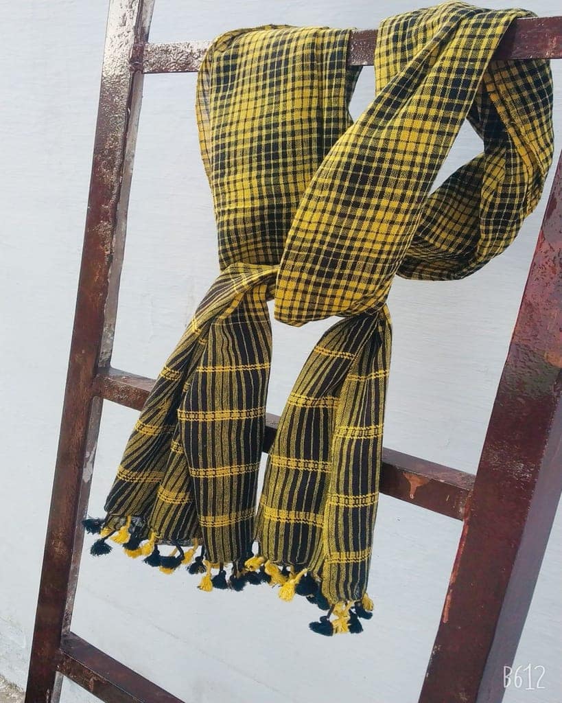 Yellow Black Plaid Organic Handloom Cotton Stole