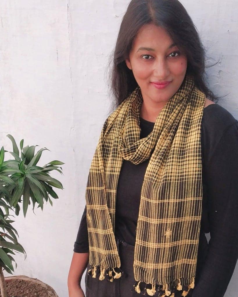 Yellow Black Plaid Organic Handloom Cotton Stole view 3