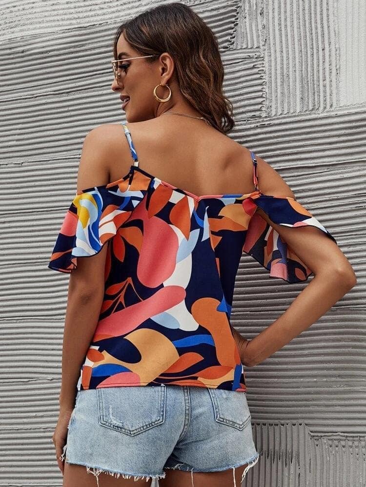 Boho Garden Delight: Butterfly Sleeve Ruffle Top view 3
