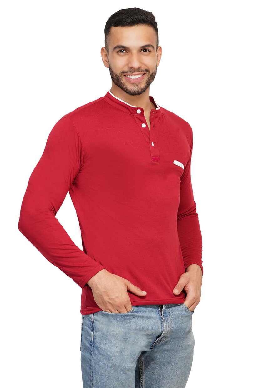 BASONTI Men Cotton Blend Round Collar Neck Full Sleeves Casual T Shirt view 3