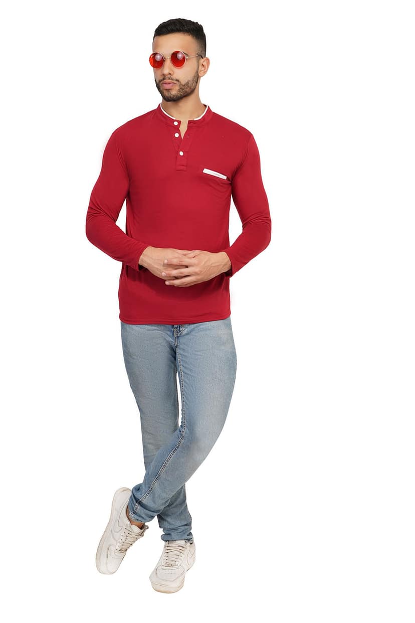 BASONTI Men Cotton Blend Round Collar Neck Full Sleeves Casual T Shirt view 5