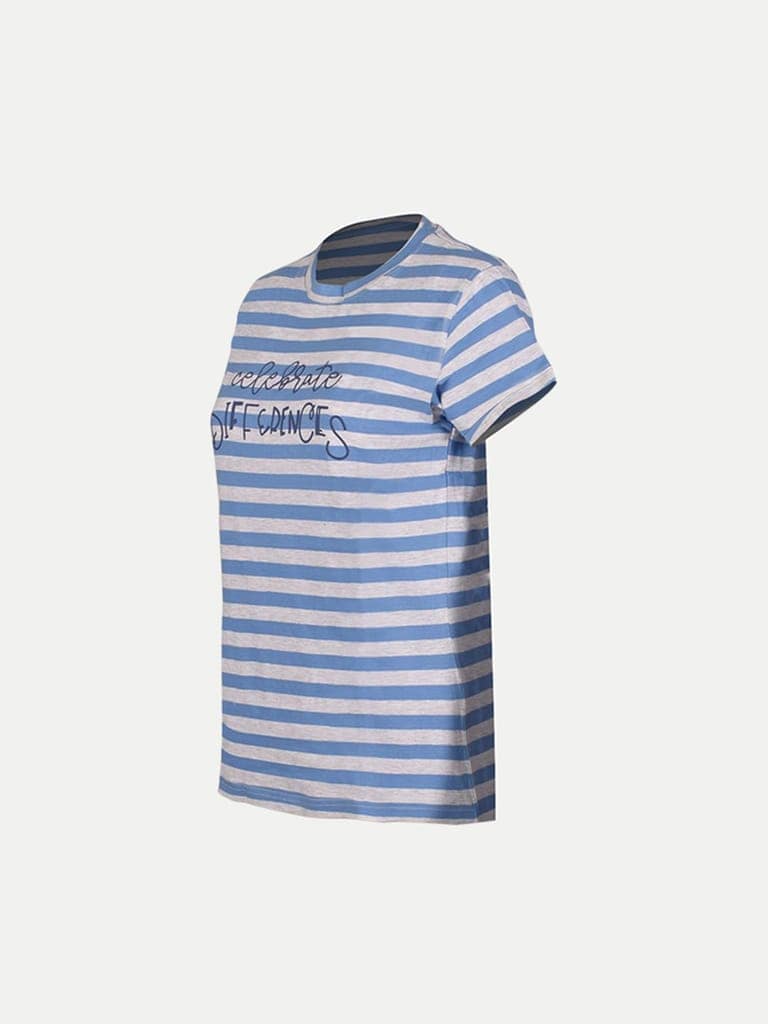 Women Royal Blue Stripe Prined T- Shirts view 2