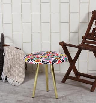 ShadowKart Ottoman Stool for Bedroom | Metal Pouffes for Sitting Ottoman | Foot Rest Wooden Ottoman Foot stools | Stool for Balcony | Make up Dressing Side Table, Metal Coffee Table 18x18x16 Inch