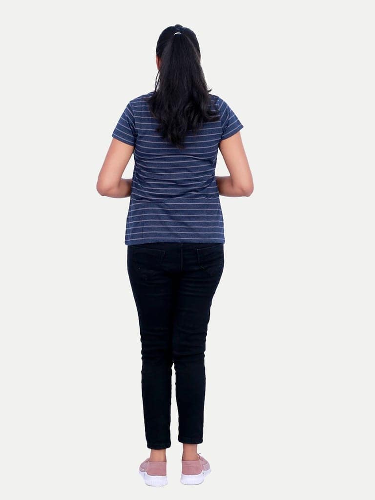 Women Blue Striped Half Sleeve T-shirt view 4