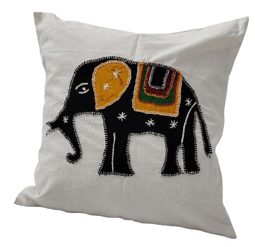 Nirjhari Crafts 100% Cotton Handmade Elephant Embroidered Cushion Cover Set (Pack of 4) view 2