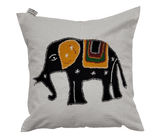 Nirjhari Crafts 100% Cotton Handmade Elephant Embroidered Cushion Cover Set (Pack of 4) view 3