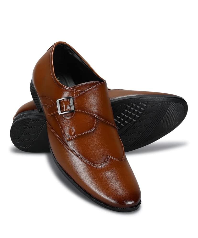 Paragon Men's Tan Formal Shoes with Buckle| Durable & Sturdy for Outdoor Wear view 5