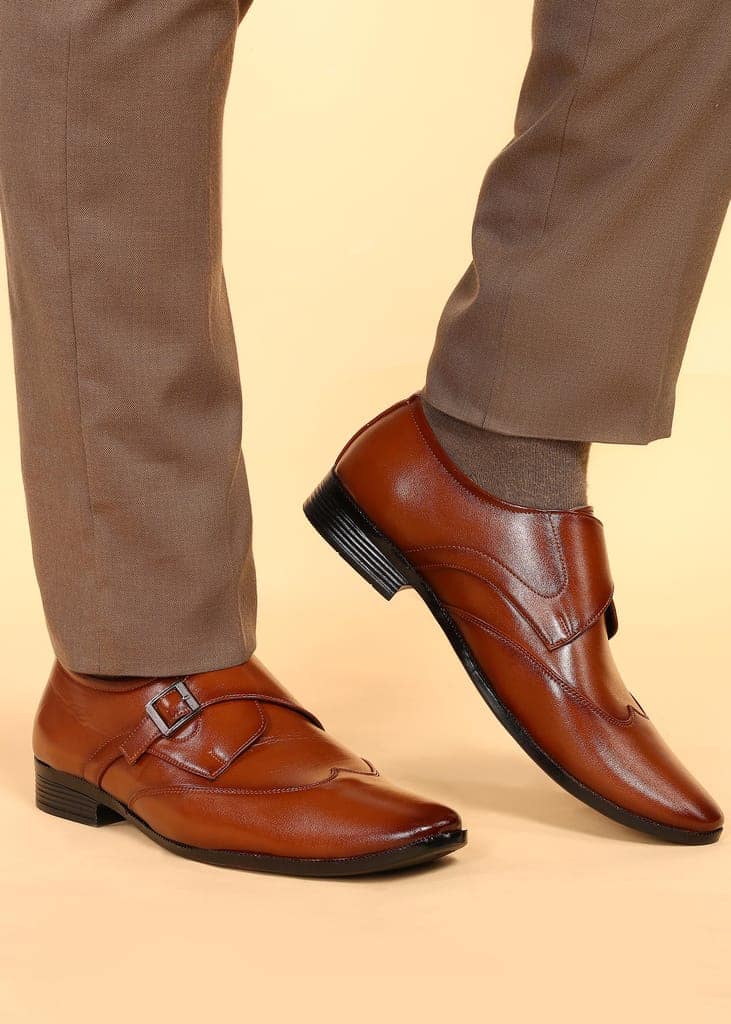 Paragon Men's Tan Formal Shoes with Buckle| Durable & Sturdy for Outdoor Wear view 8