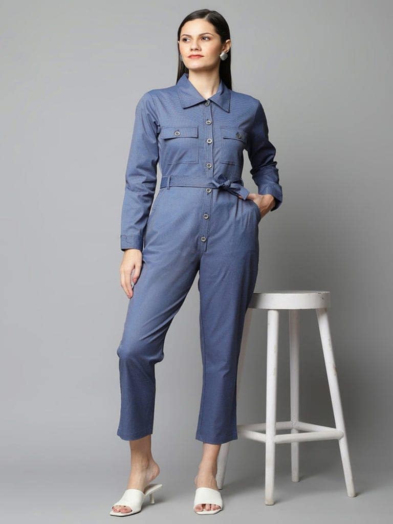 Blue Textured Jumpsuit view 3