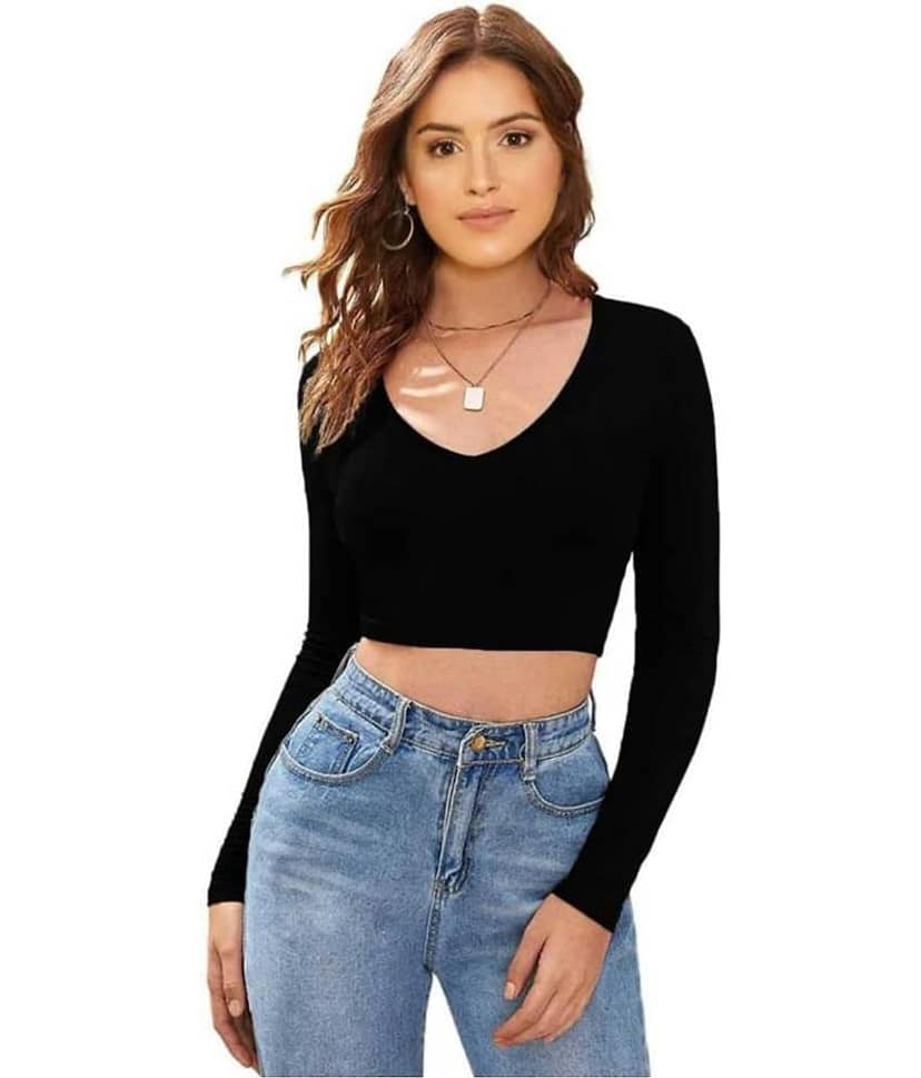Dream Beauty Fashion Women's Cotton Blend Crop Top ( Black )
