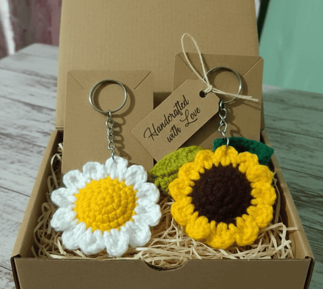 Handmade Crochet Sunflower Keychain