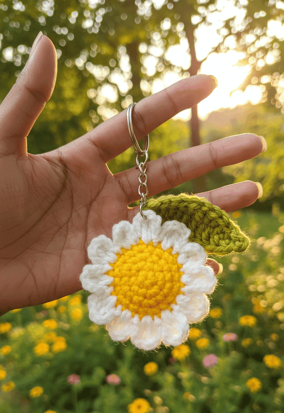 Handmade Crochet Sunflower Keychain view 2