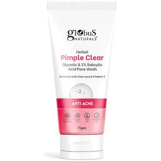 Globus Naturals Herbal Pimple Clear Glycolic & 1% Salicylic Acid Face Wash, Enriched With Orange & Almond, For Oily & Acne Prone Skin, 75 gm