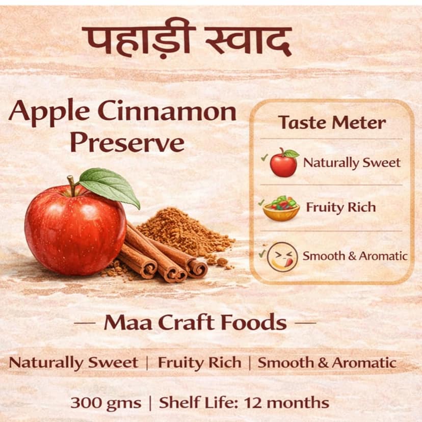 Maa Craft Apple Cinnamon Preserve | Himachali Apple Jam with Cinnamon | Handmade Fruit Preserve | Himalayan Crafted | Sweet & Spiced Spread | No Artificial Flavours | 300g view 5