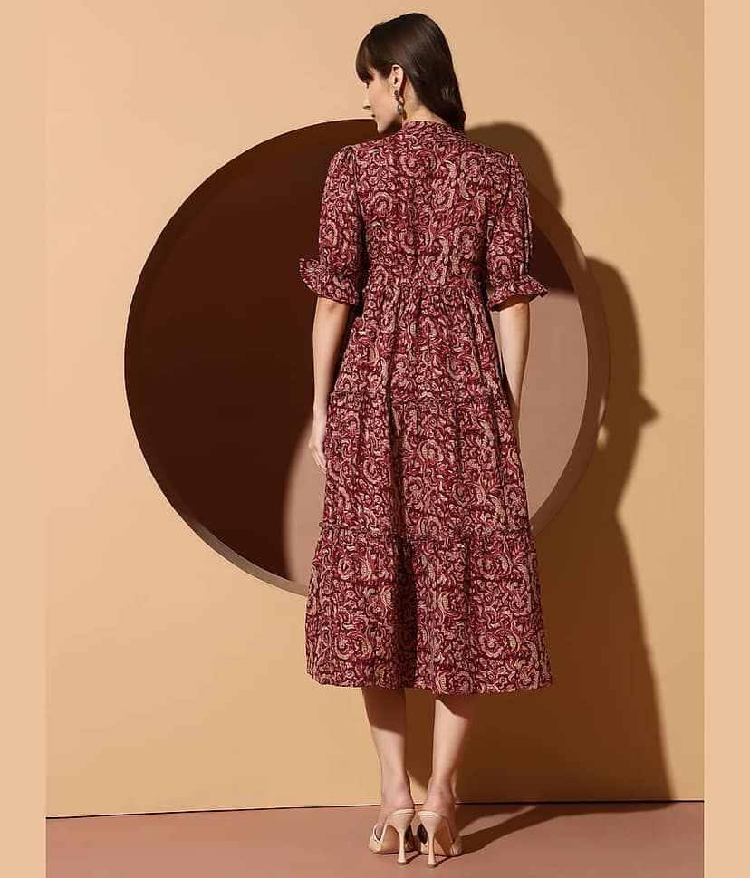 ZWERLON Women Polyester Printed A-line Dress ( Navy Blue ) view 2
