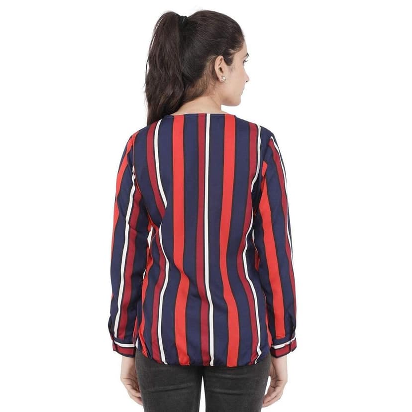 KULFI Women's Multicolor Striped Printed Polyester Top view 2