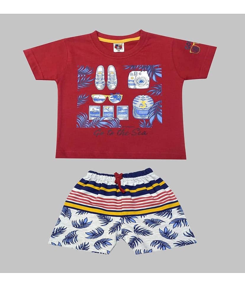 Kideon Pack of 1 Baby Boys 100% Cotton T-Shirt & Shorts ( Red )
