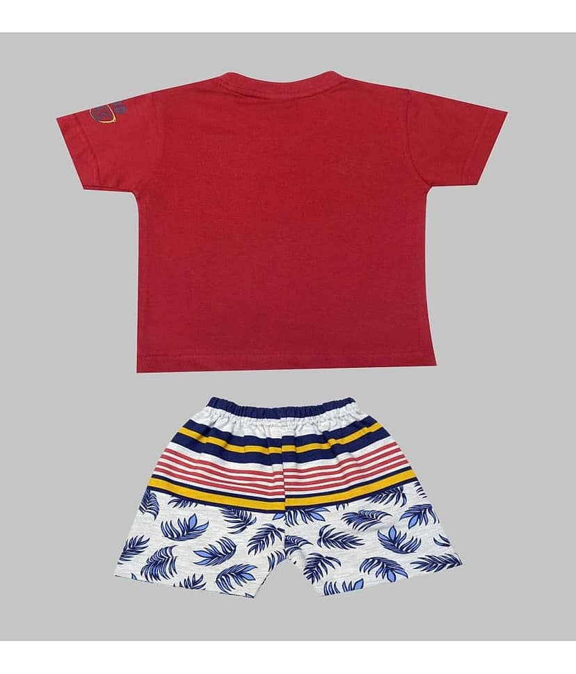 Kideon Pack of 1 Baby Boys 100% Cotton T-Shirt & Shorts ( Red ) view 2