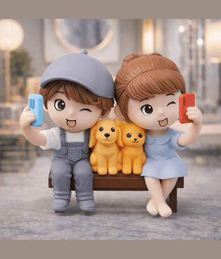 Exopick Cute Selfie Couple On A Bench With Their Pet